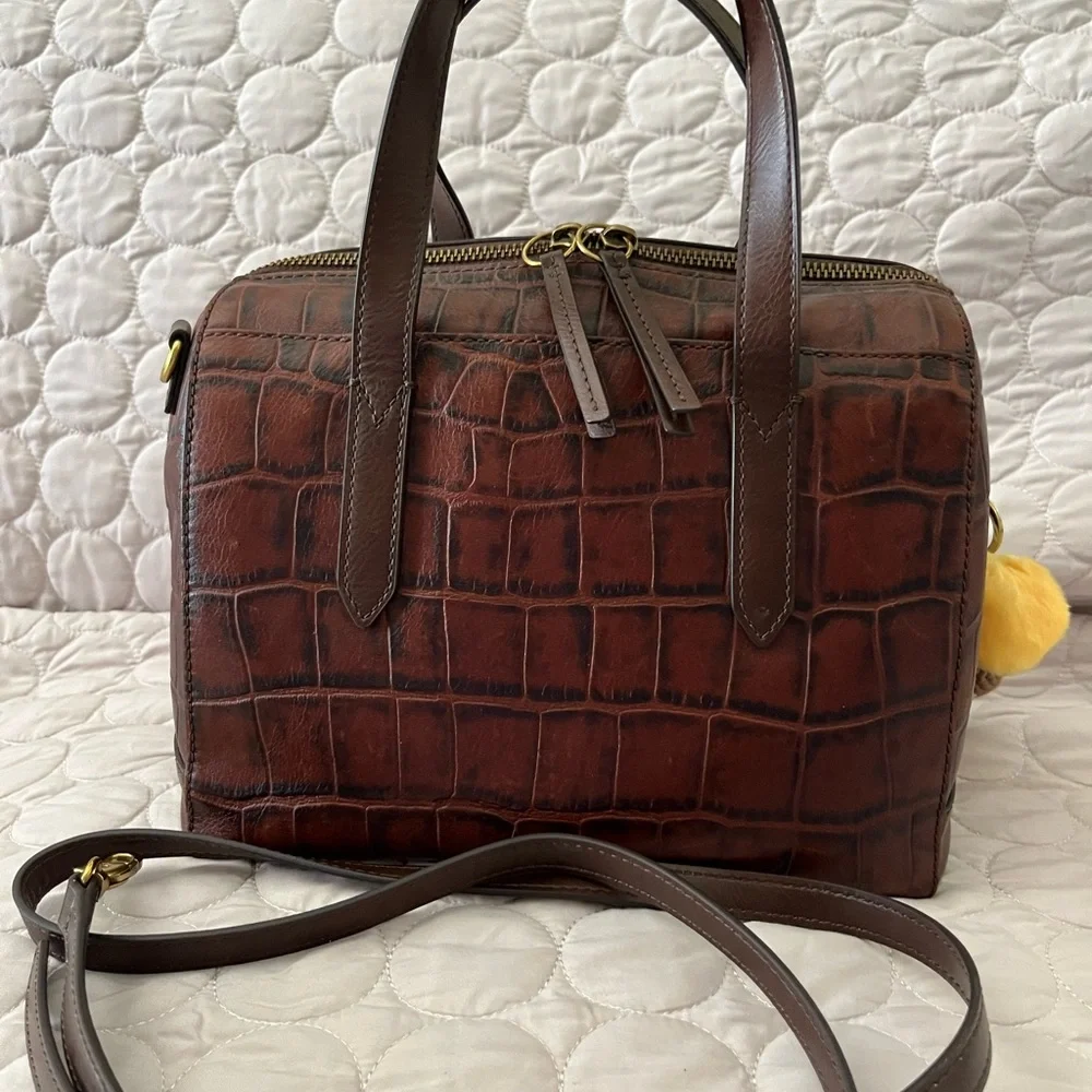Fossil Brown satchel with Structured Design - Picture 2 of 8